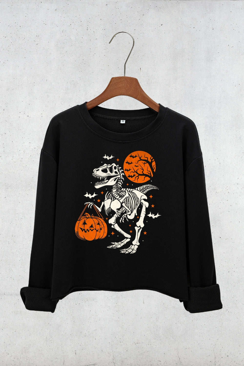 Halloween Dinosaur Crop Sweatshirt For Women
