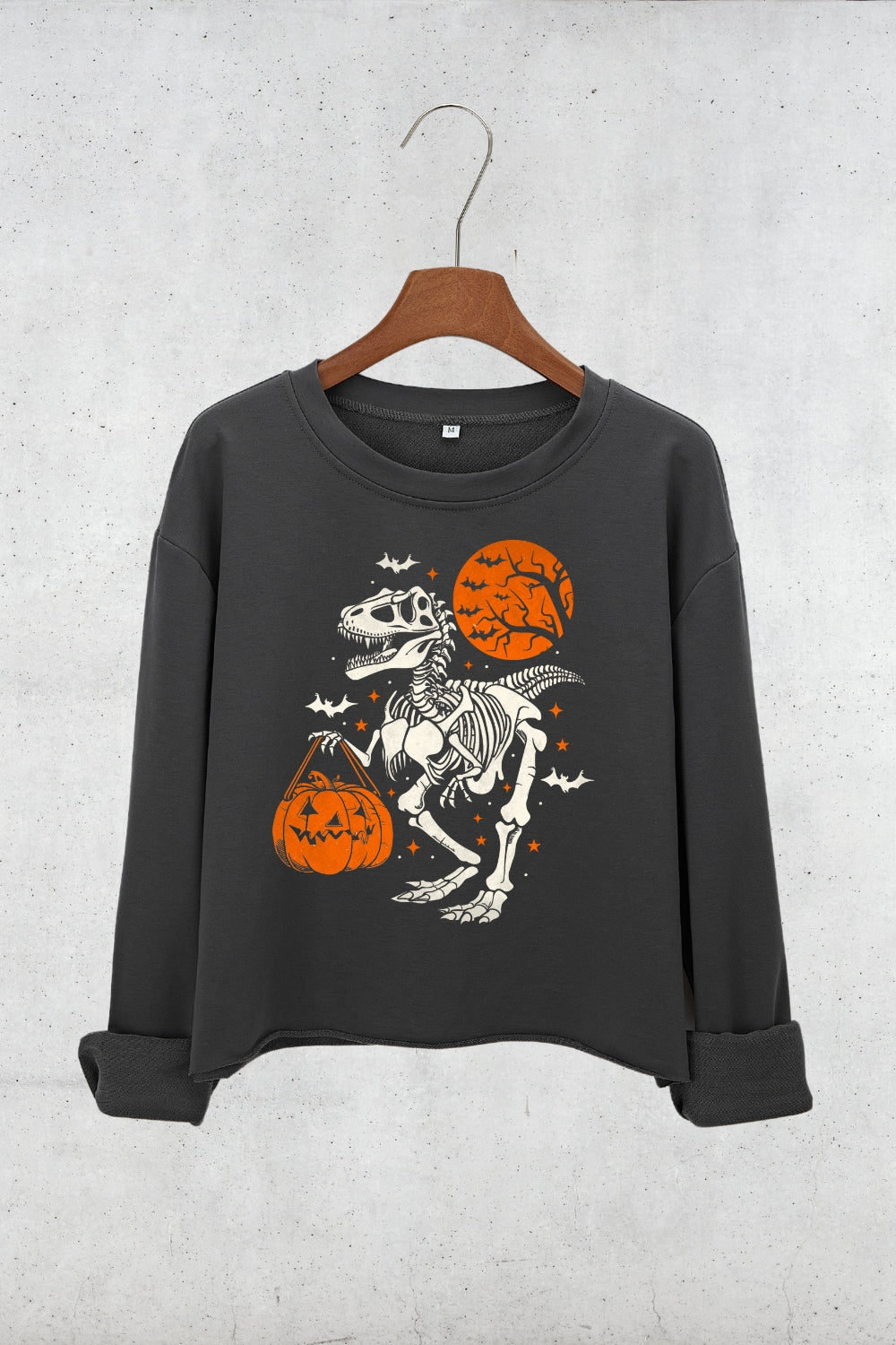 Halloween Dinosaur Crop Sweatshirt For Women