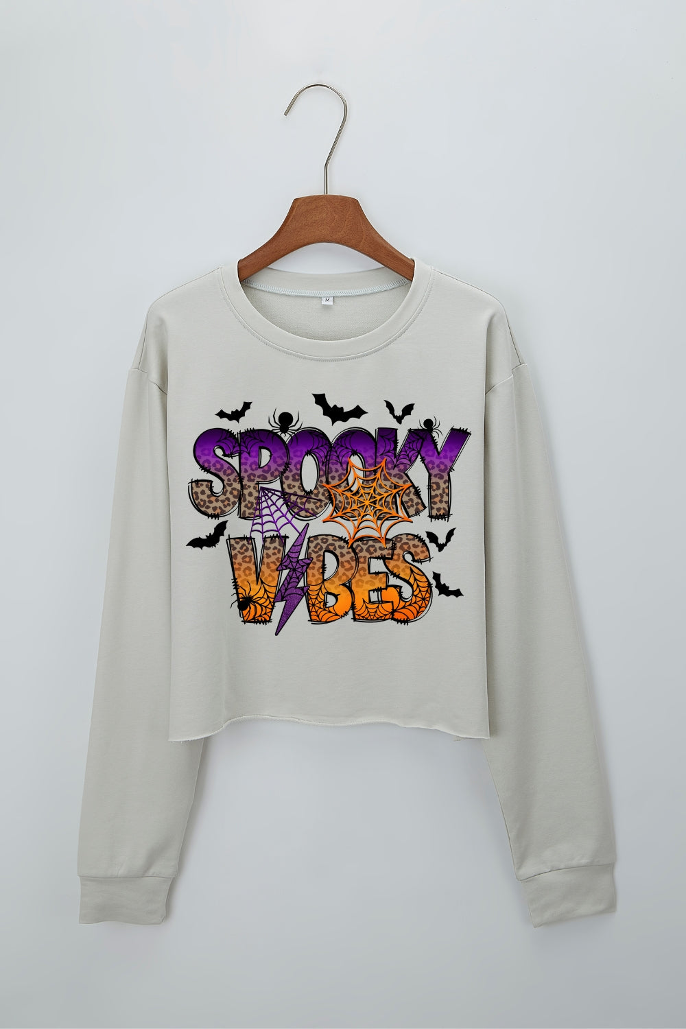 Spooky Vibes Halloween Leopard Crop Sweatshirt For Women
