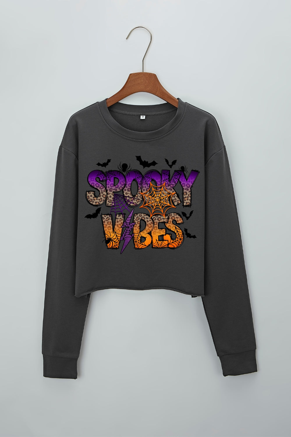 Spooky Vibes Halloween Leopard Crop Sweatshirt For Women