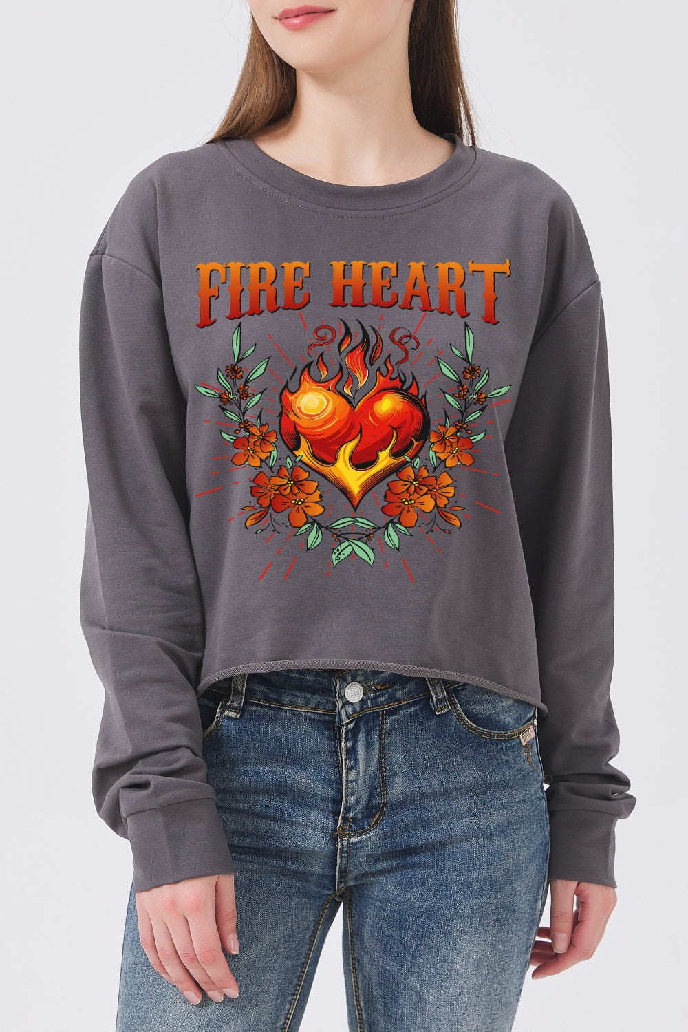 Fire-heart To Whatever End Crop Sweatshirt For Women