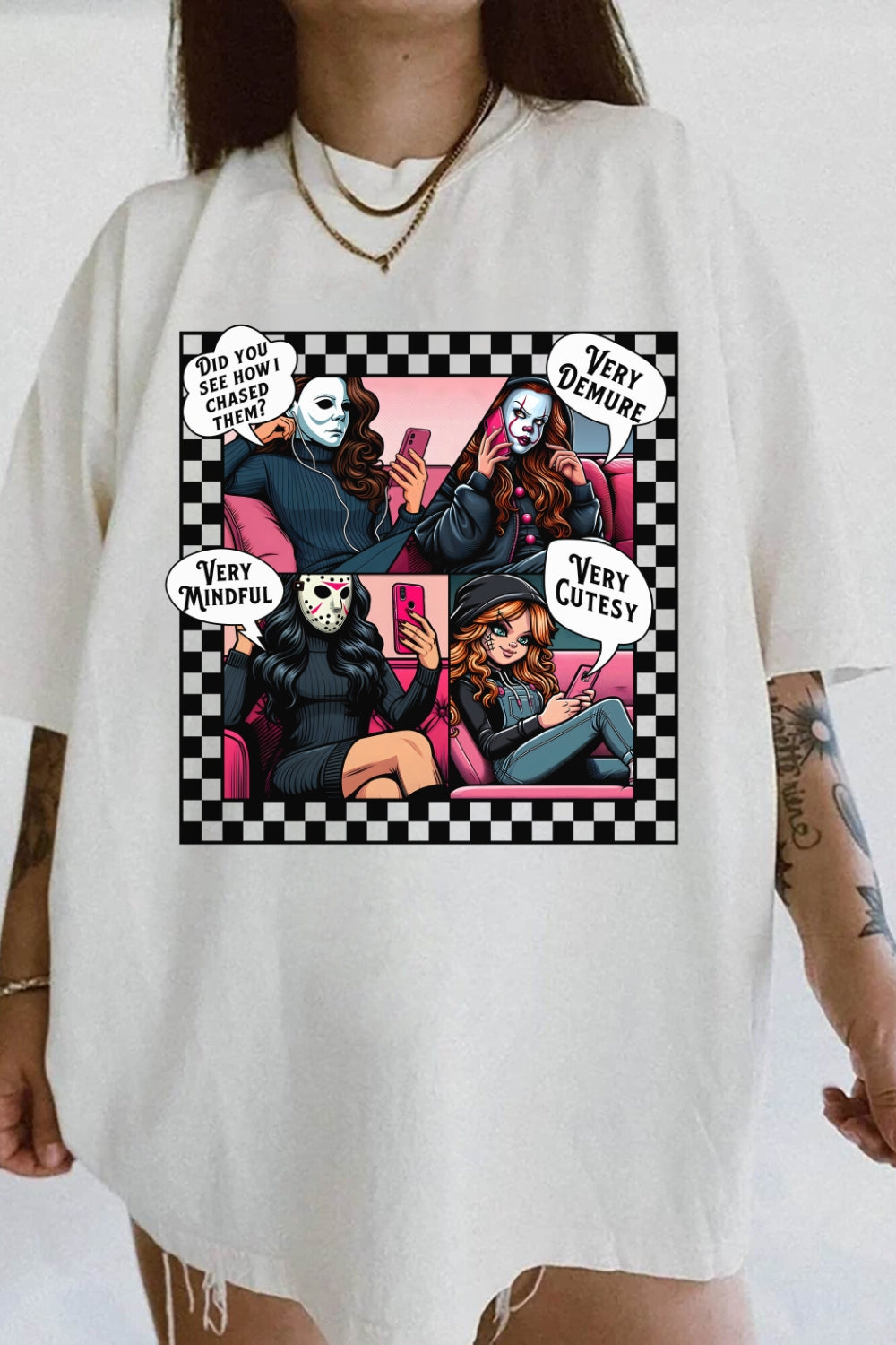 Pink Halloween Horror Friend Tee For Women