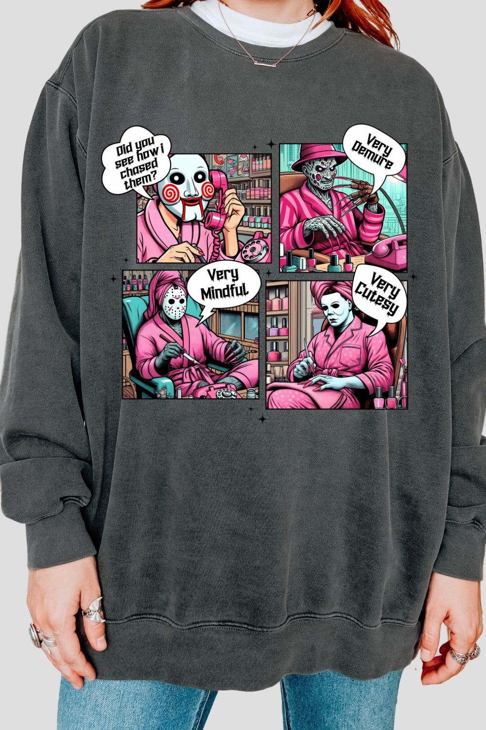 Pink Scary Halloween Friends Sweatshirt For Women