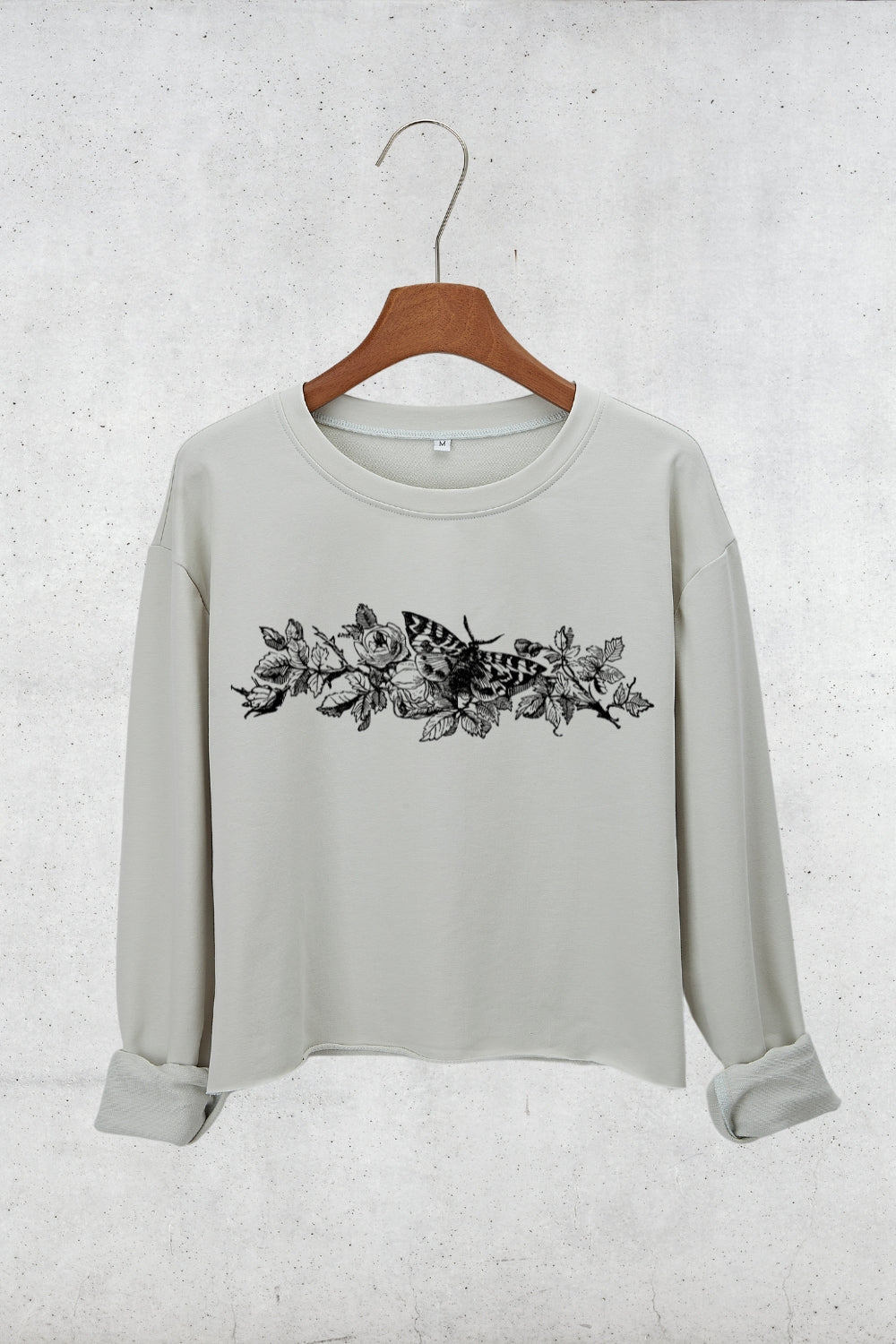 Victorian Moth With Roses Crop Sweatshirt For Women