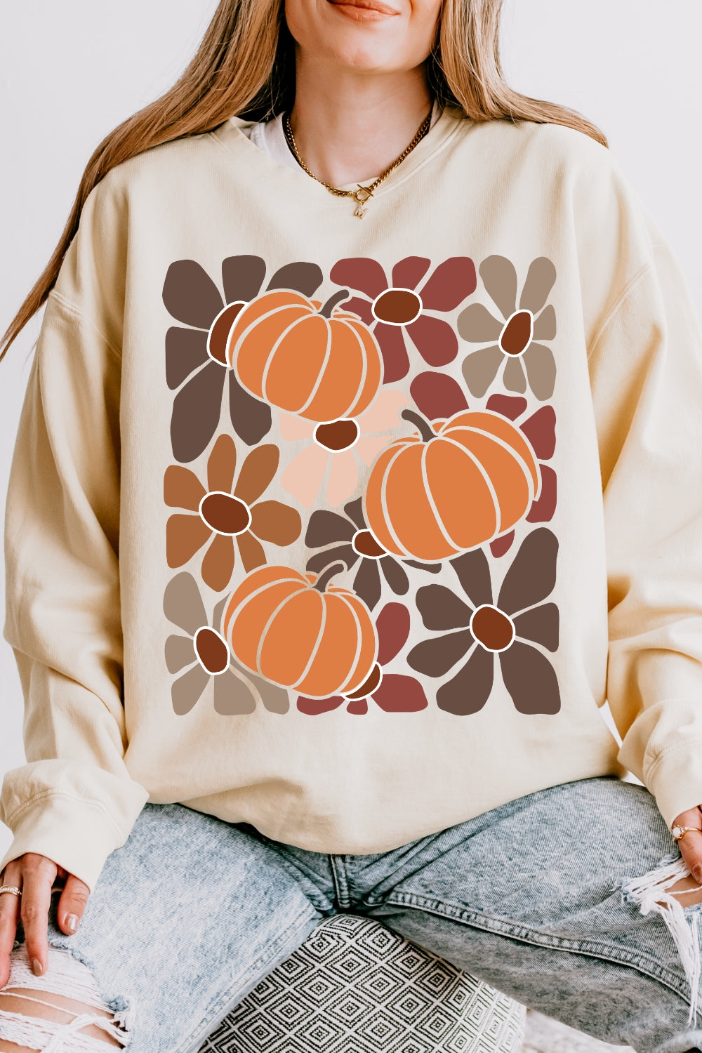 Boho Floral Fall Sweatshirt For Women