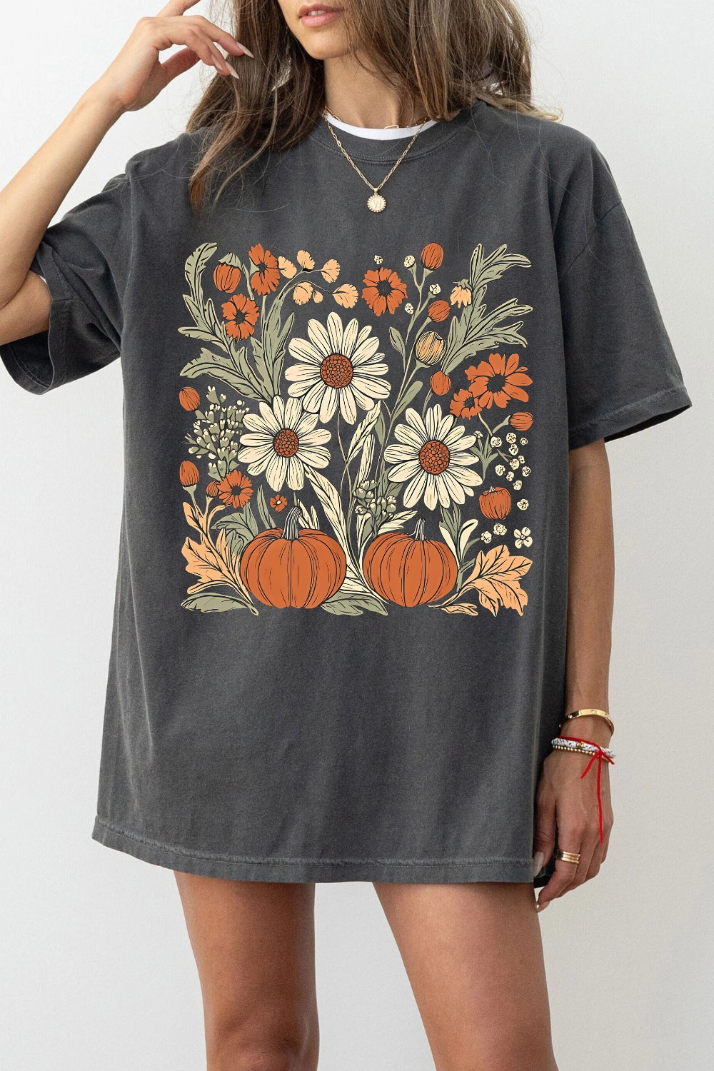 Floral Pumpkin Autumn Vibes Tee For Women