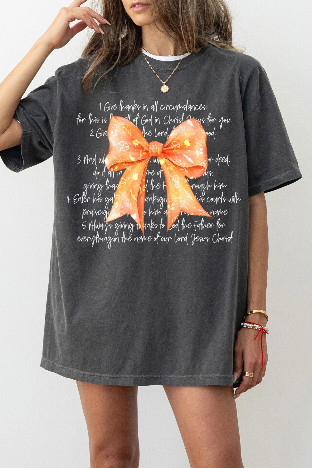 Thanksgiving Bible Verses Bow Tee For Women