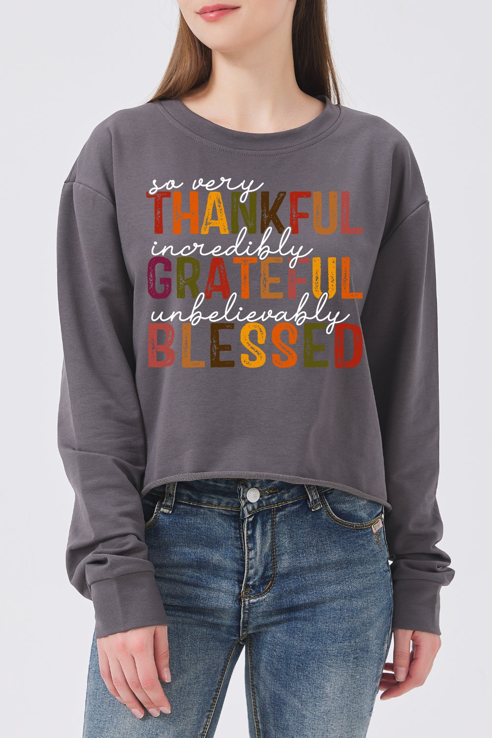 Grateful Thankful Blessed Crop Sweatshirt For Women