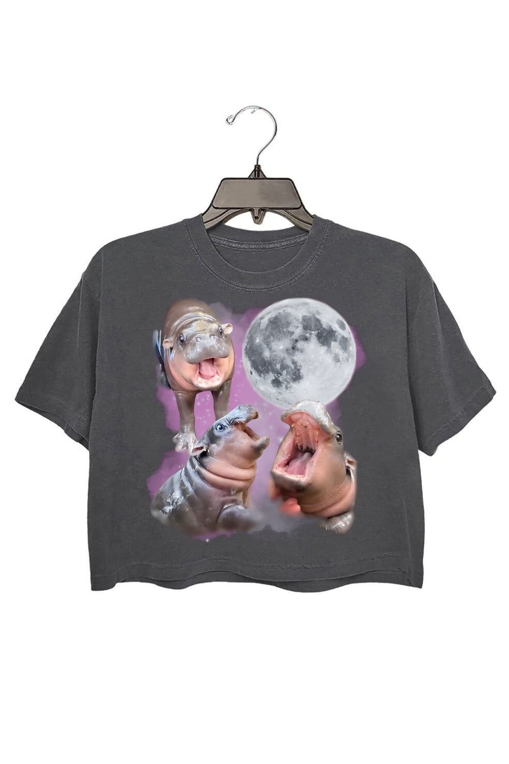 Pink 3 Moon-Deng Baby Hippo Crop Tee For Women