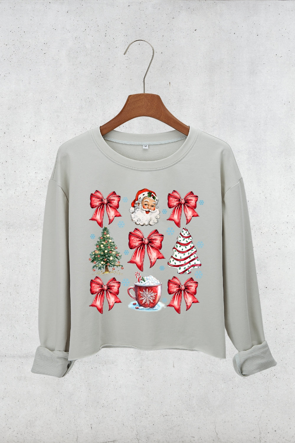 Christmas Santa Hot Cocoa Crop Sweatshirt For Women