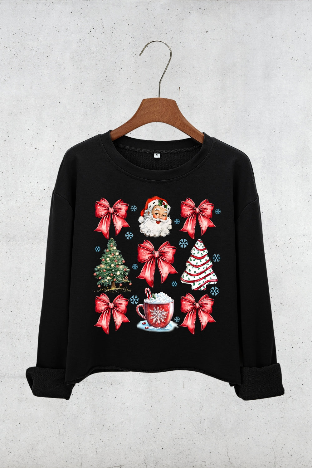 Christmas Santa Hot Cocoa Crop Sweatshirt For Women