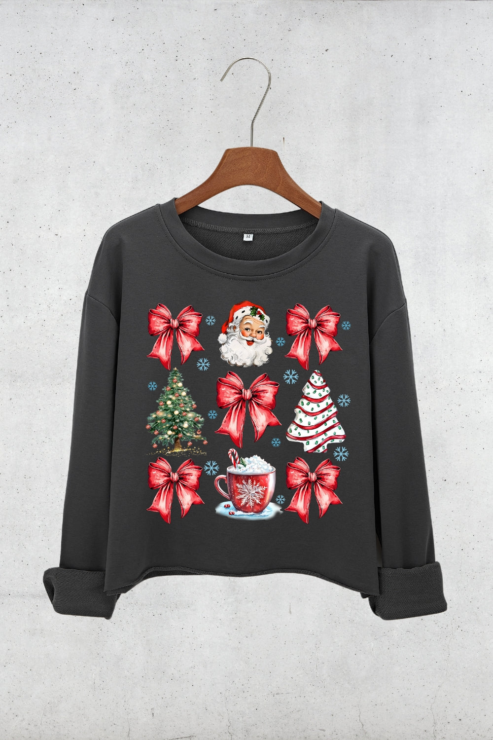 Christmas Santa Hot Cocoa Crop Sweatshirt For Women