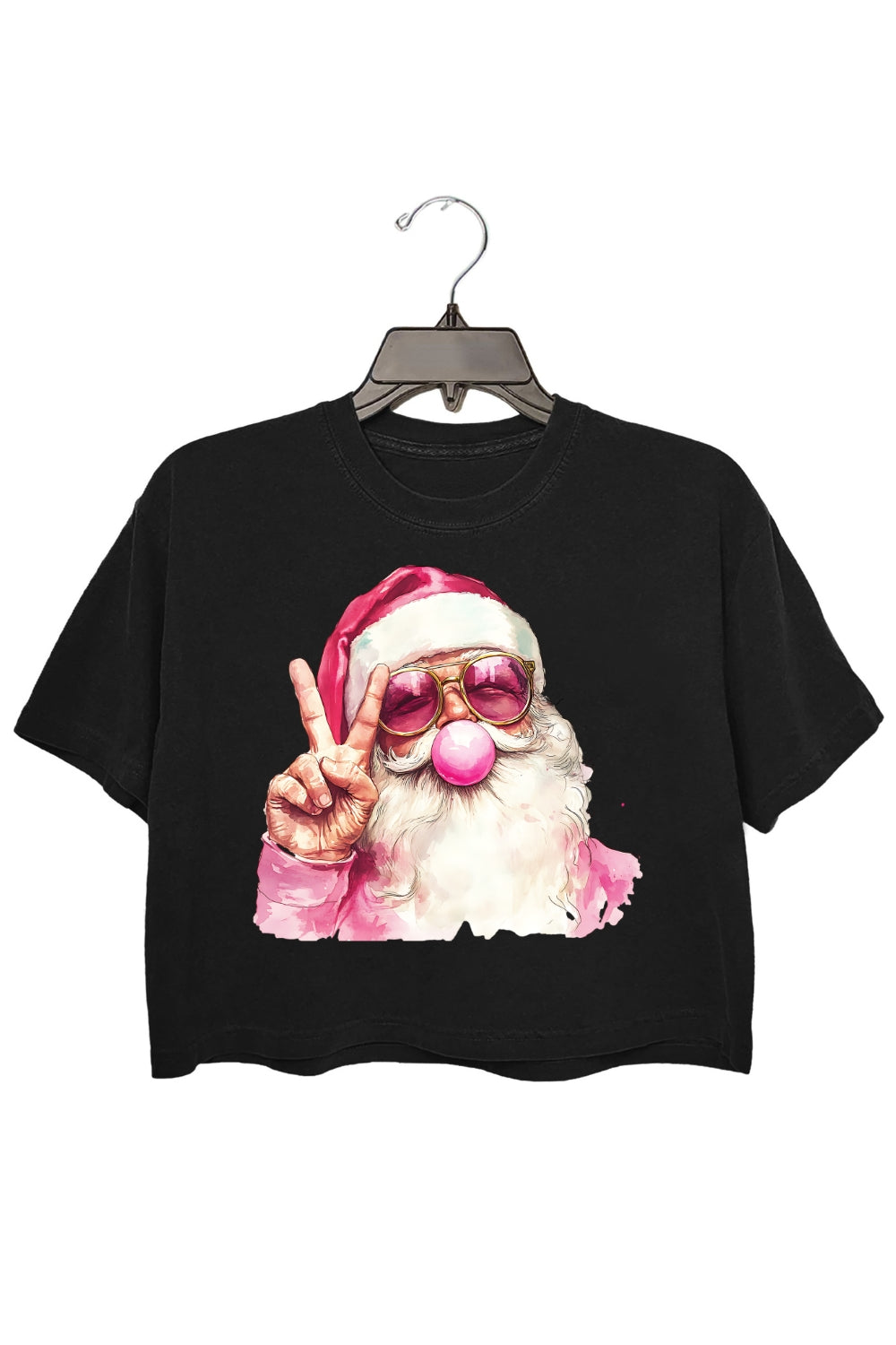 Retro Santa Christmas Blowing Bubble Crop Top For Women
