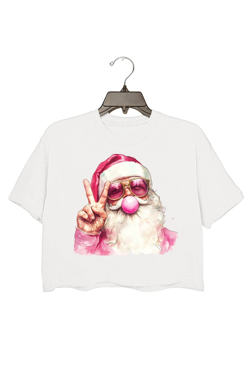 Retro Santa Christmas Blowing Bubble Crop Top For Women