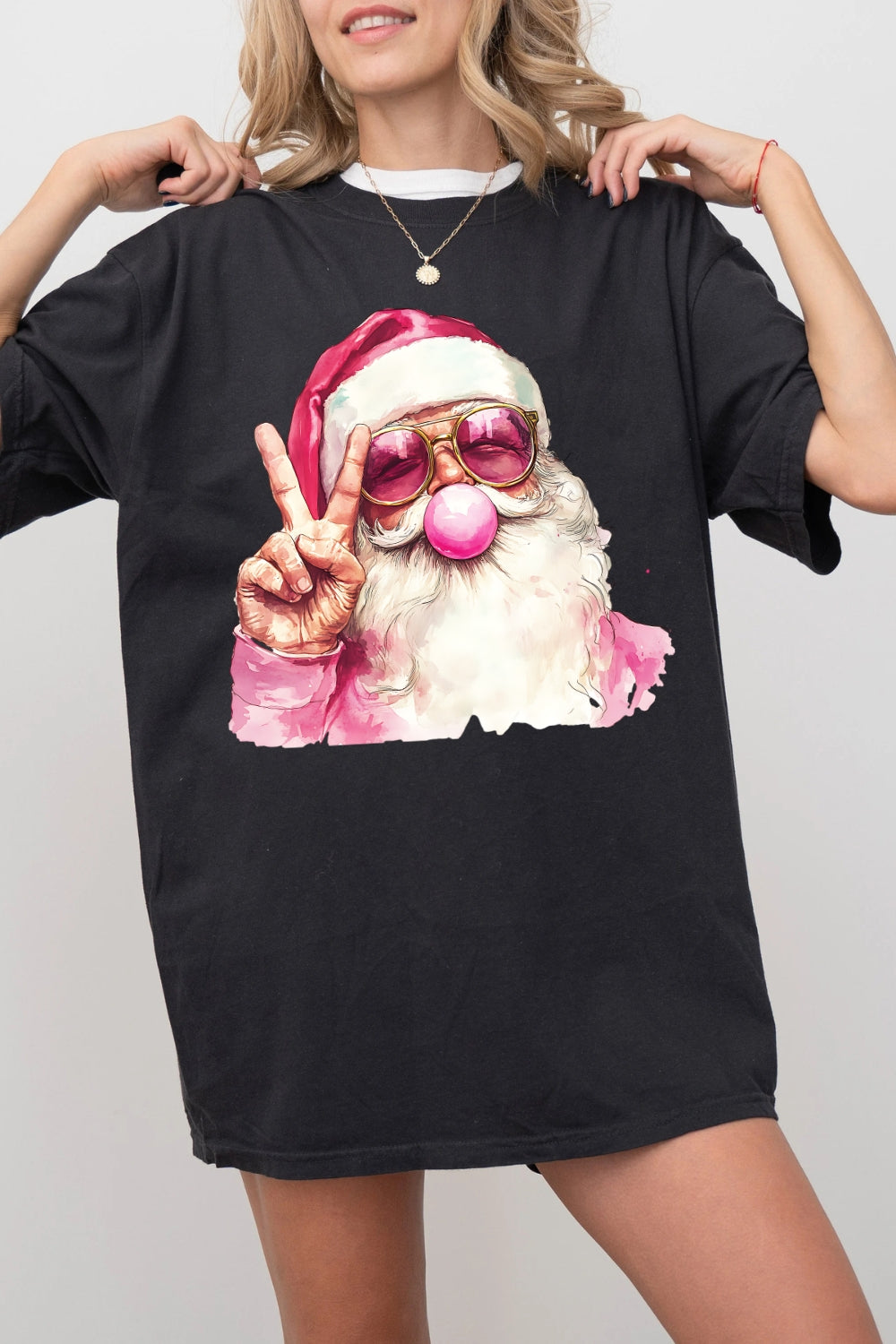 Retro Santa Christmas Blowing Bubble Tee For Women