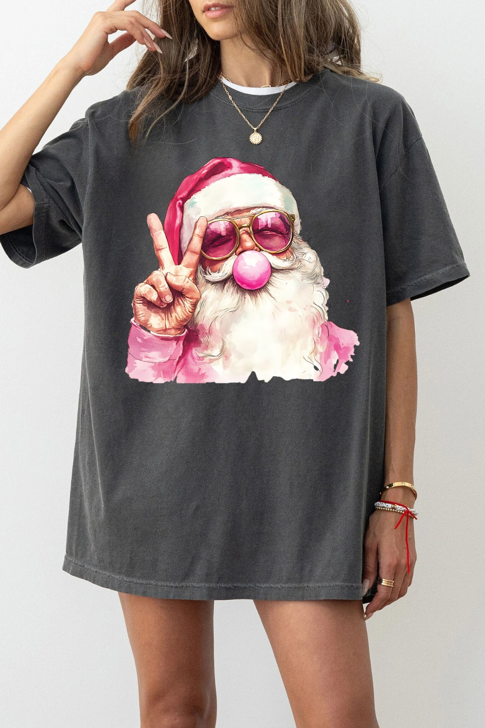 Retro Santa Christmas Blowing Bubble Tee For Women