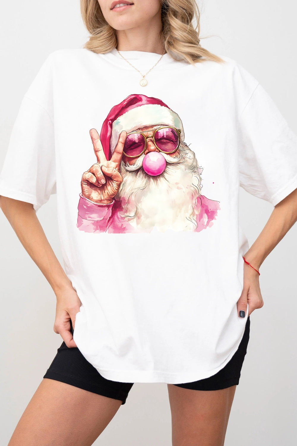 Retro Santa Christmas Blowing Bubble Tee For Women