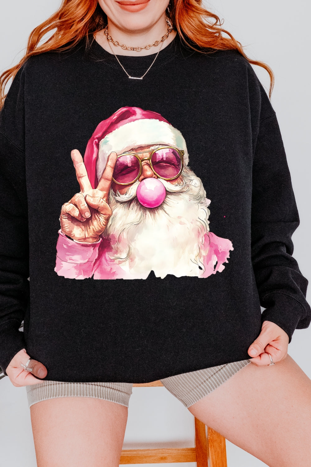 Retro Santa Christmas Blowing Bubble Sweatshirt For Women