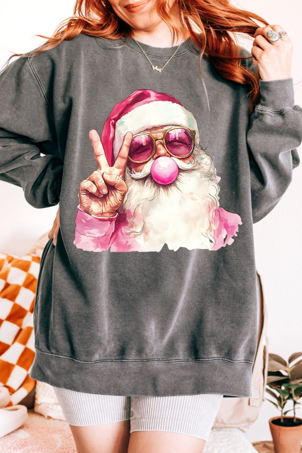 Retro Santa Christmas Blowing Bubble Sweatshirt For Women