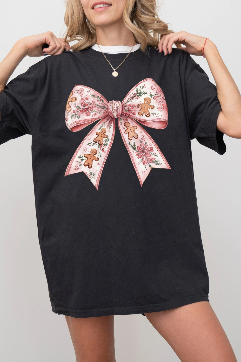 Gingerbread Christmas Bow Tee For Women