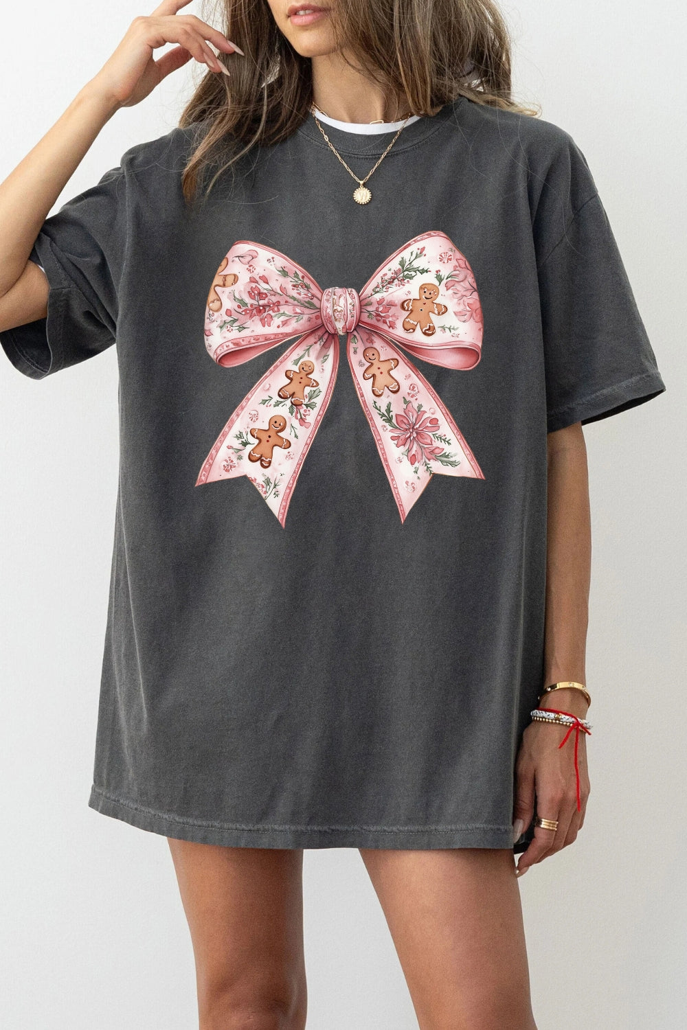 Gingerbread Christmas Bow Tee For Women