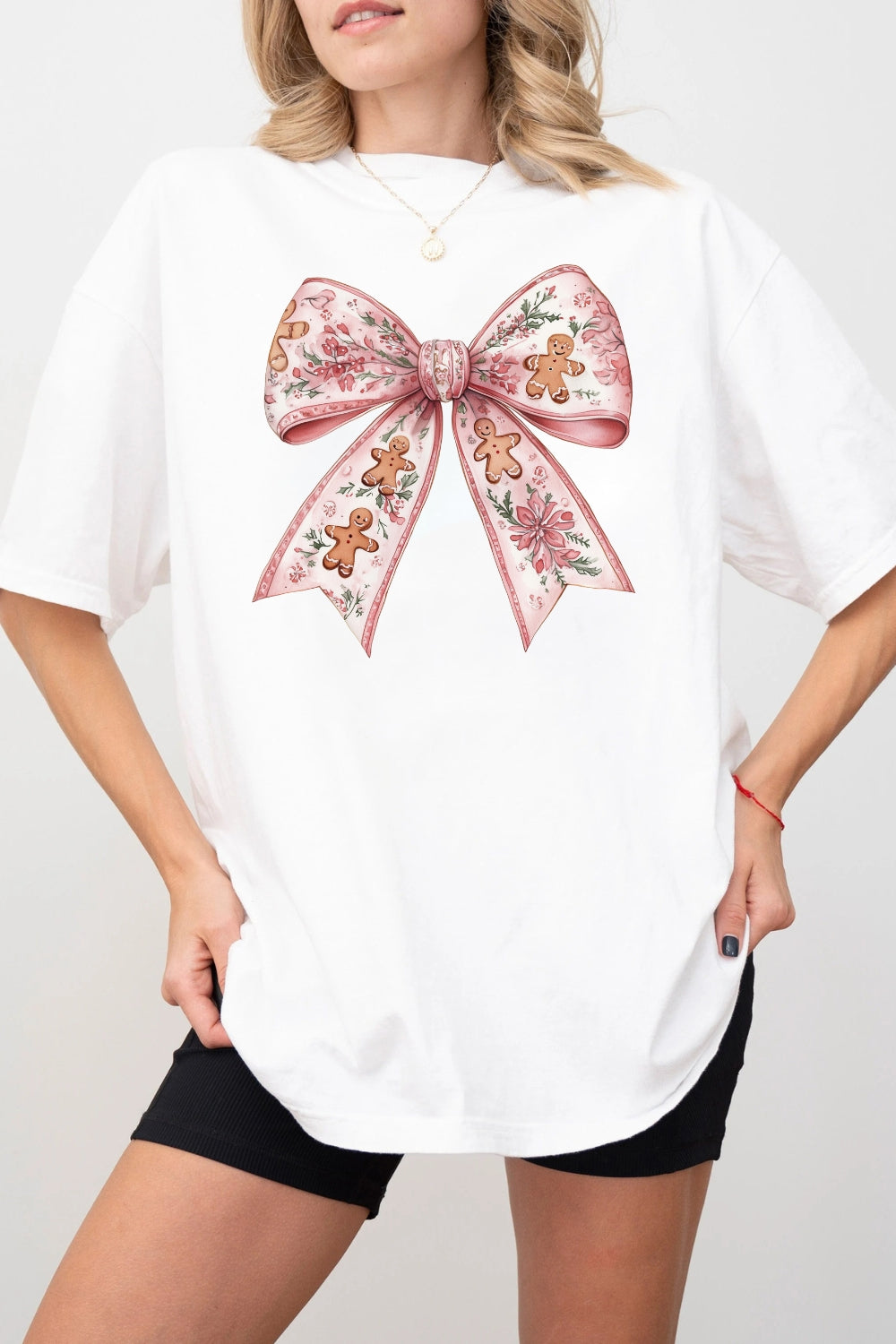 Gingerbread Christmas Bow Tee For Women