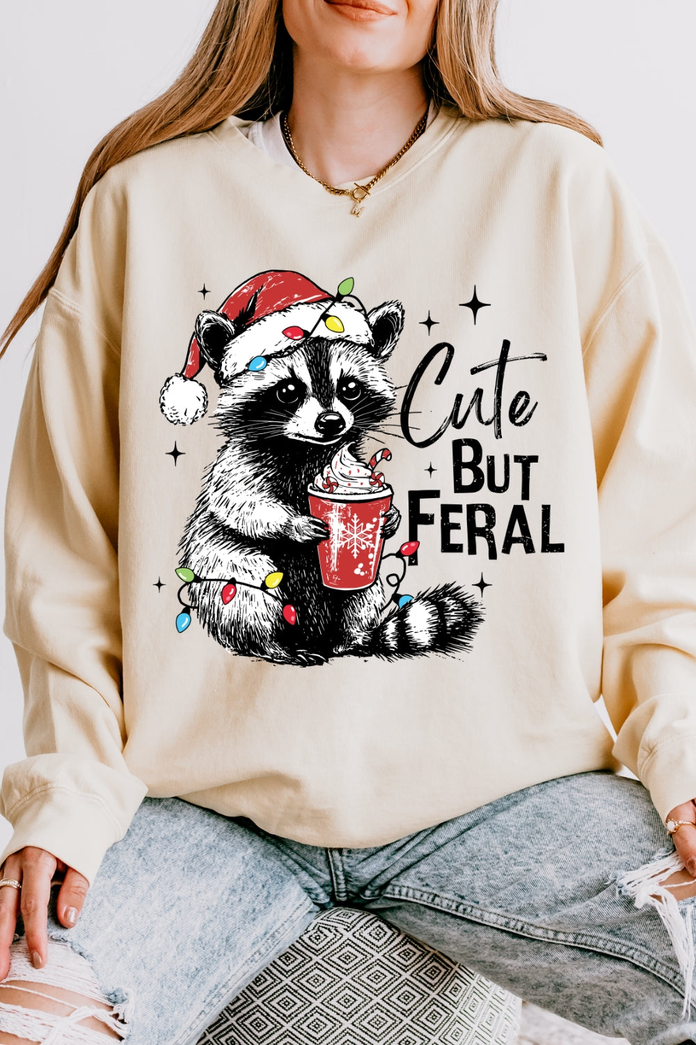 Christmas Racoon Cute But Feral Sweatshirt For Women
