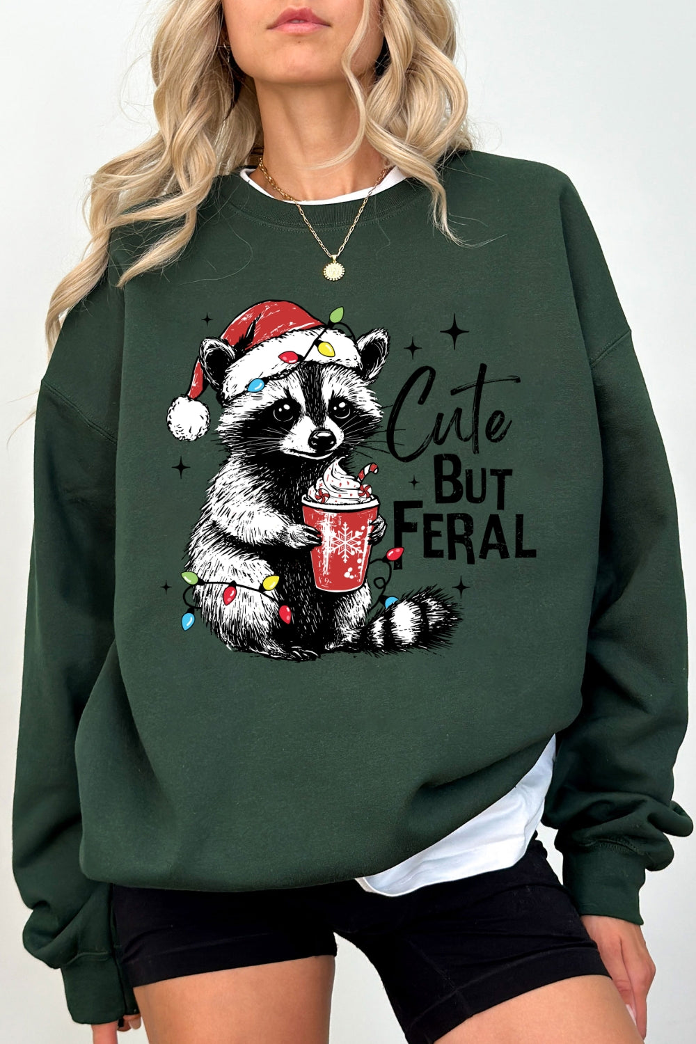 Christmas Racoon Cute But Feral Sweatshirt For Women