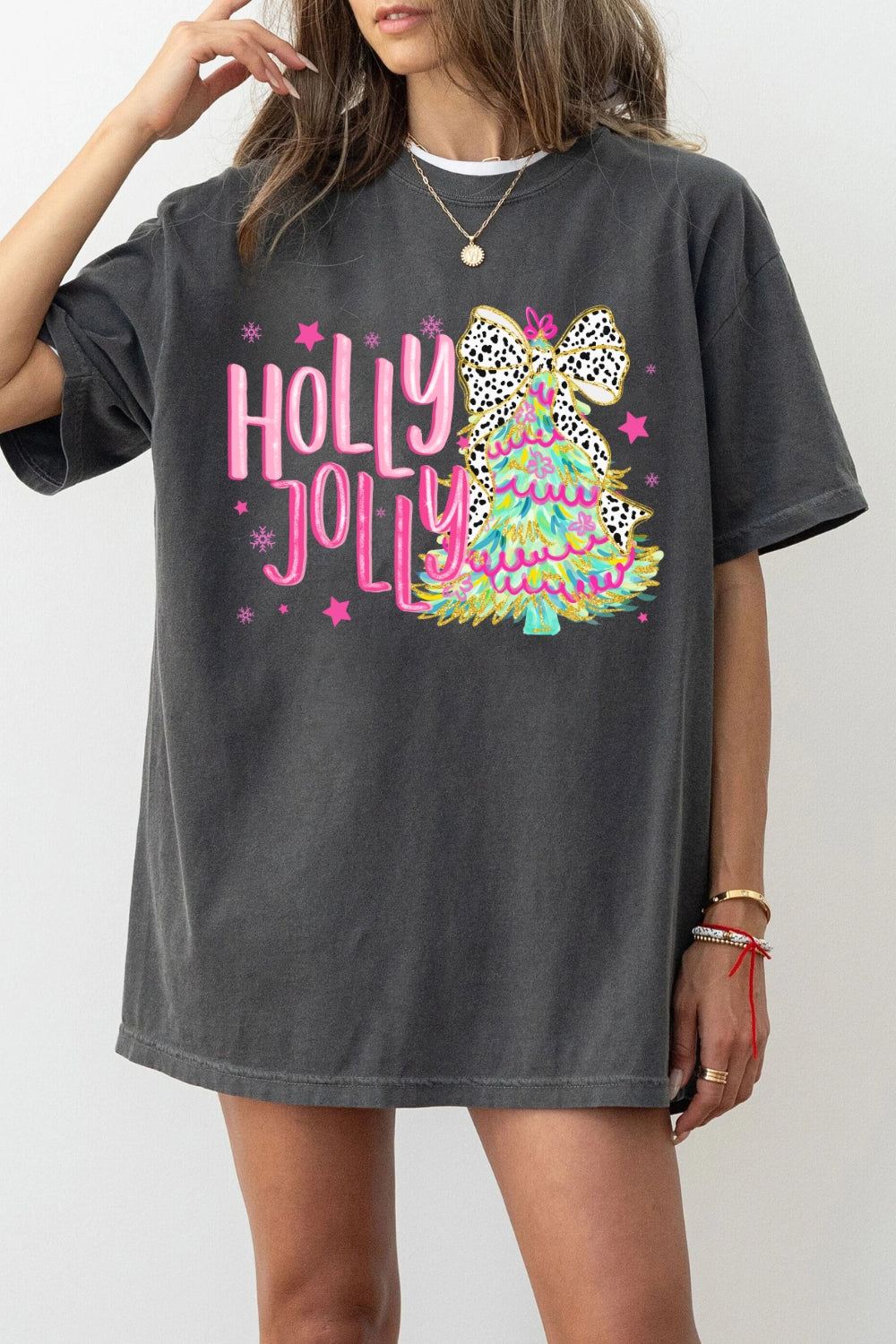 Colorful Glitter Holly Jolly Tee For Women