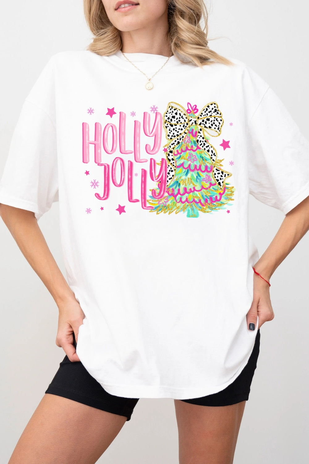 Colorful Glitter Holly Jolly Tee For Women