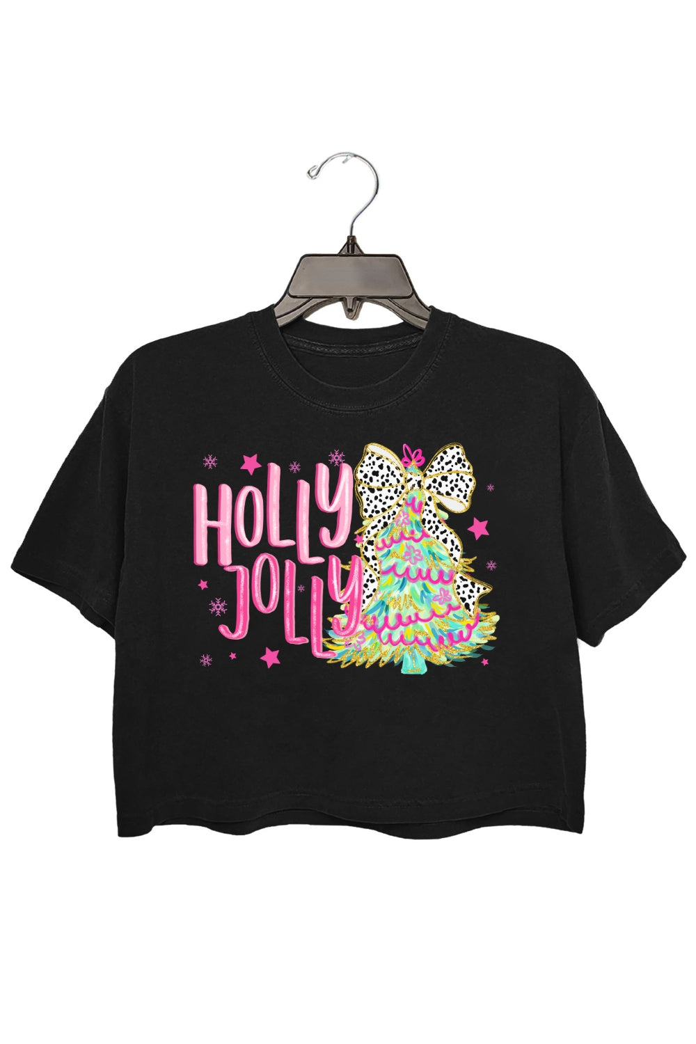 Colorful Glitter Holly Jolly Crop Top For Women