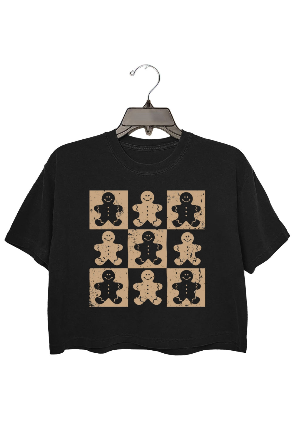 Retro Checkered Gingerbread Man Christmas Crop Top For Women