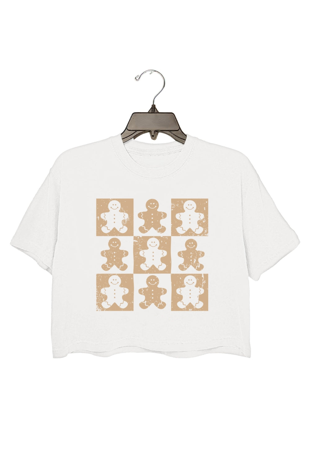 Retro Checkered Gingerbread Man Christmas Crop Top For Women