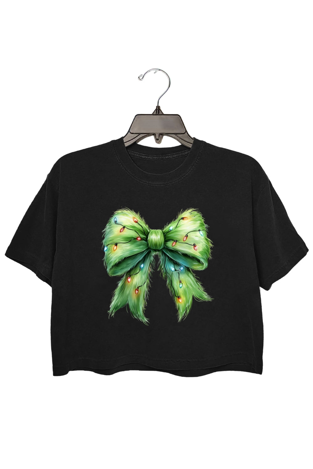 Fluffy Christmas Lights Bow Crop Top For Women