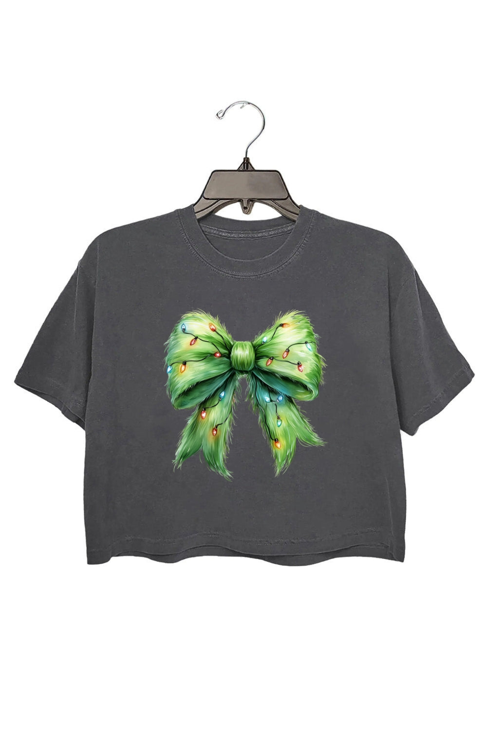 Fluffy Christmas Lights Bow Crop Top For Women