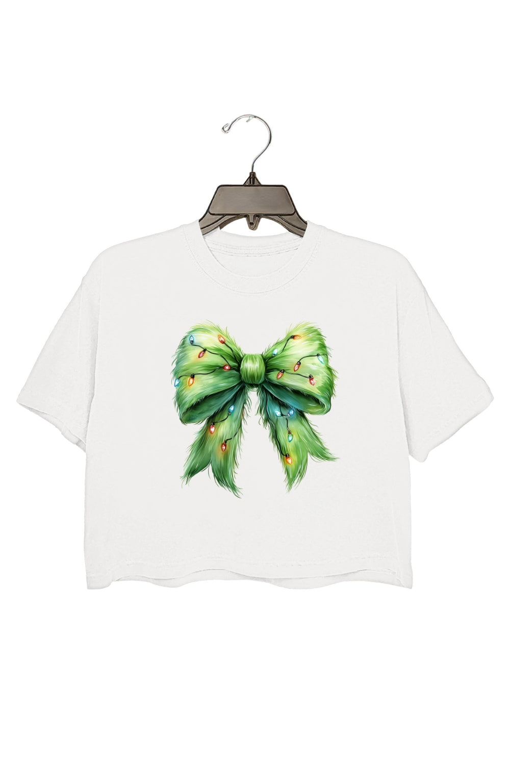 Fluffy Christmas Lights Bow Crop Top For Women