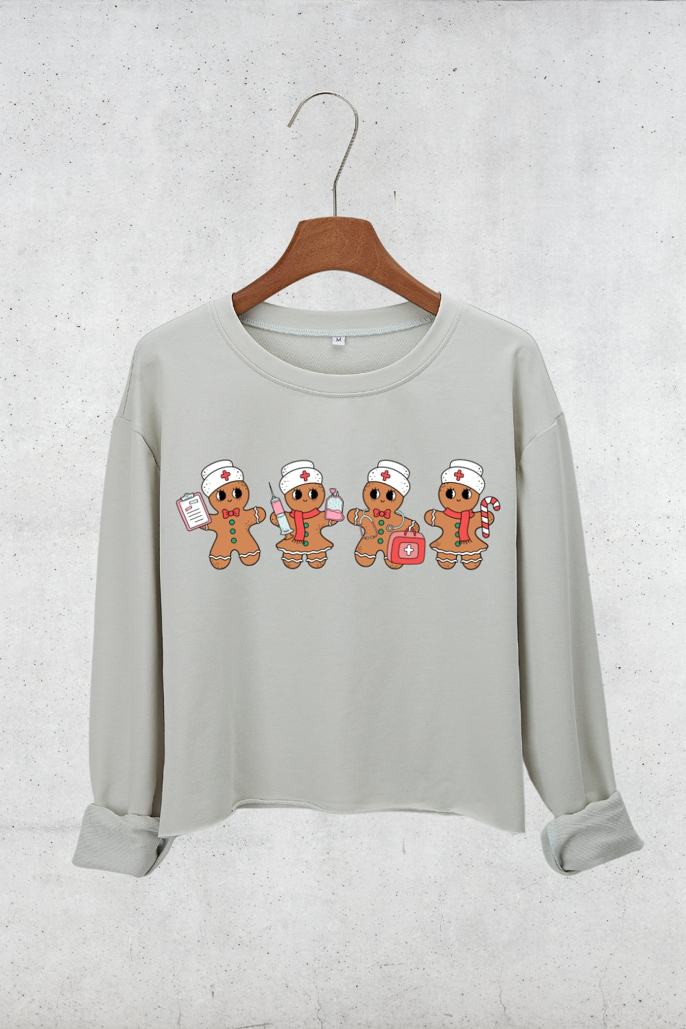 Gingerbread Nurse Christmas Crop Sweatshirt For Women
