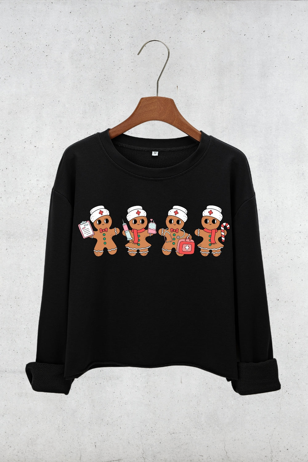 Gingerbread Nurse Christmas Crop Sweatshirt For Women