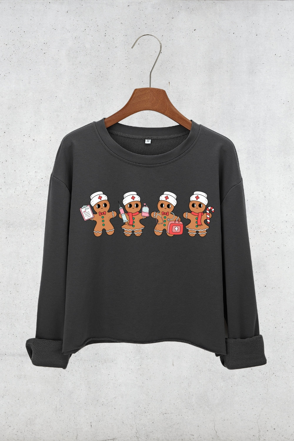 Gingerbread Nurse Christmas Crop Sweatshirt For Women