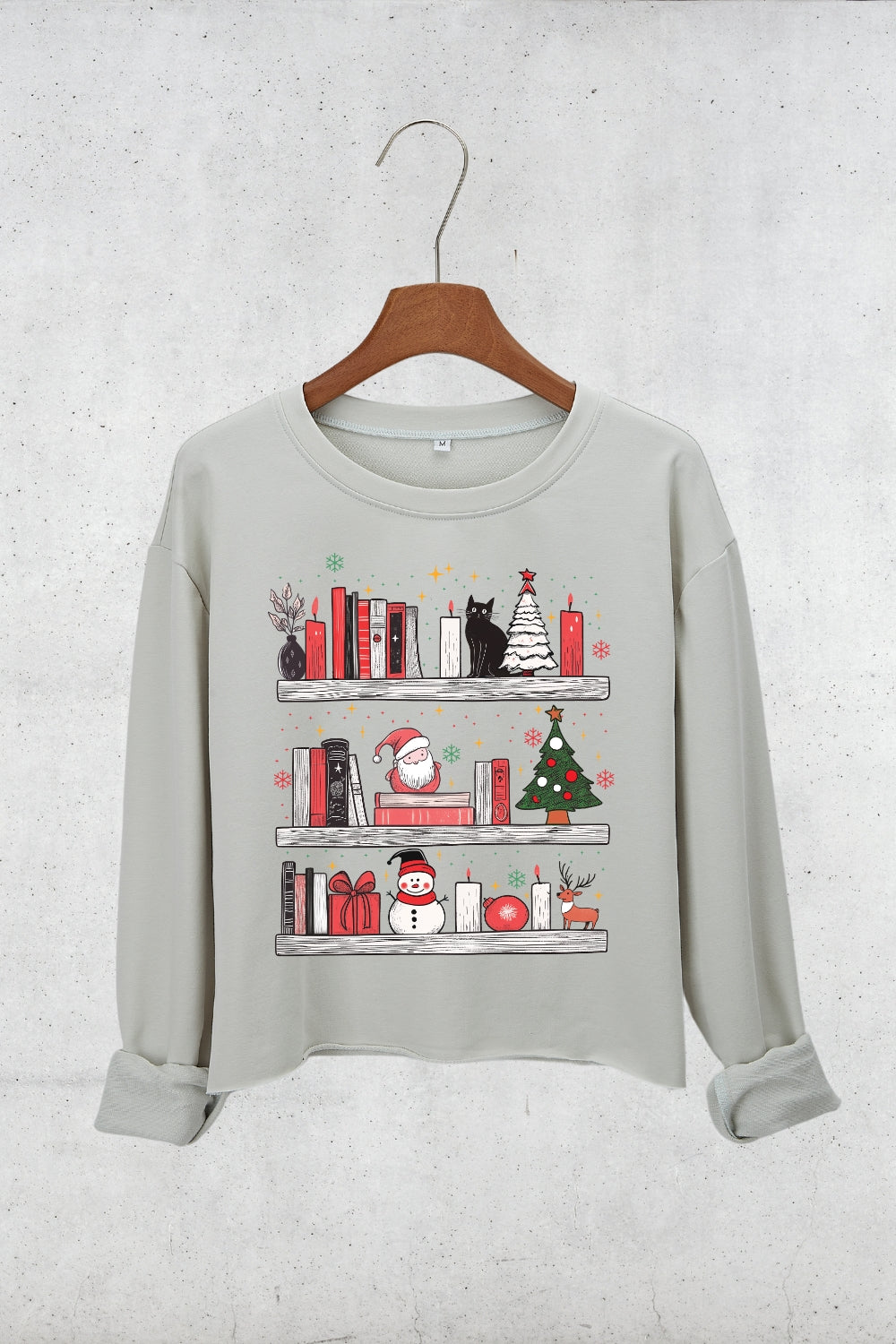 Cozy Christmas Bookshelf Crop Sweatshirt