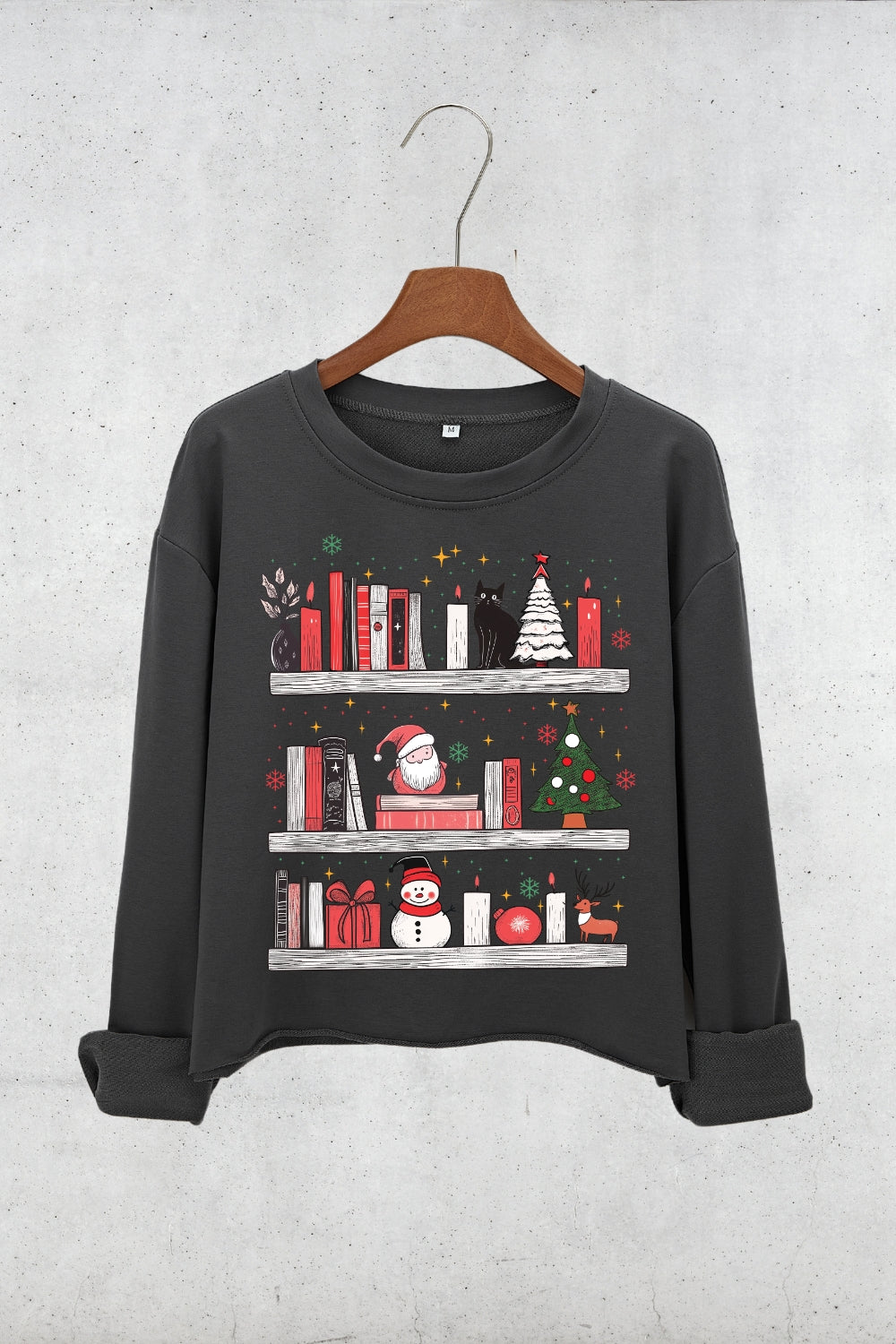 Cozy Christmas Bookshelf Crop Sweatshirt