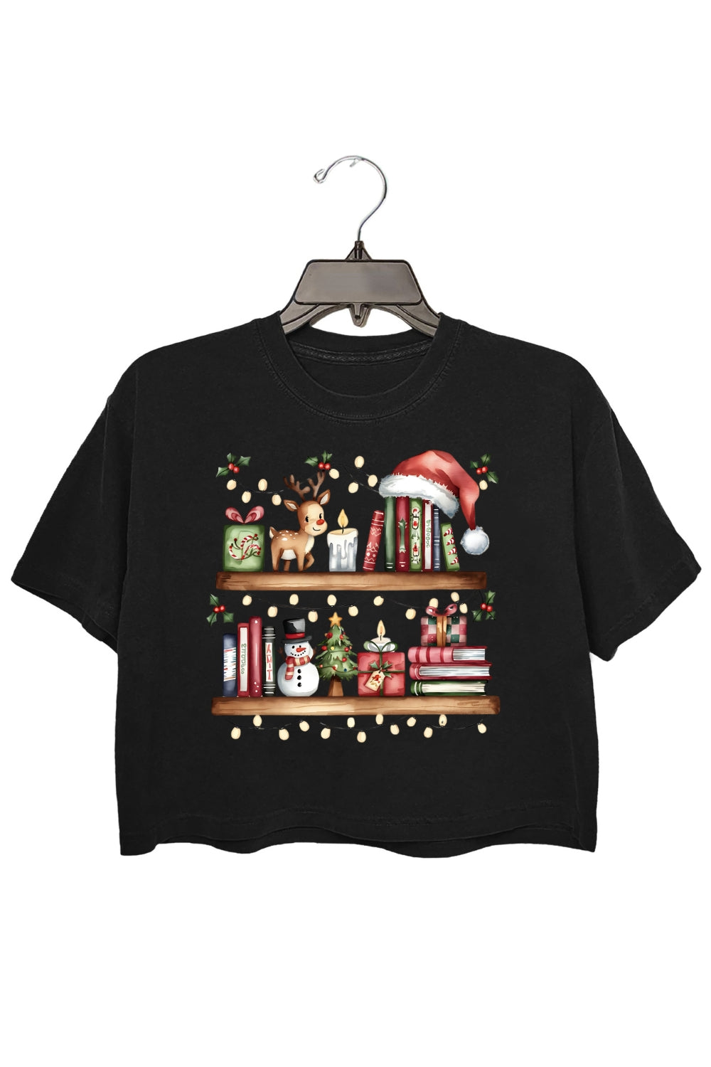 Christmas Fantasy Bookshelf Crop Top For Women