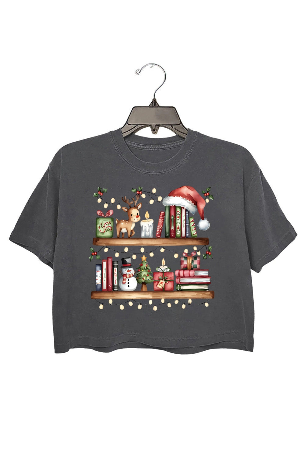 Christmas Fantasy Bookshelf Crop Top For Women