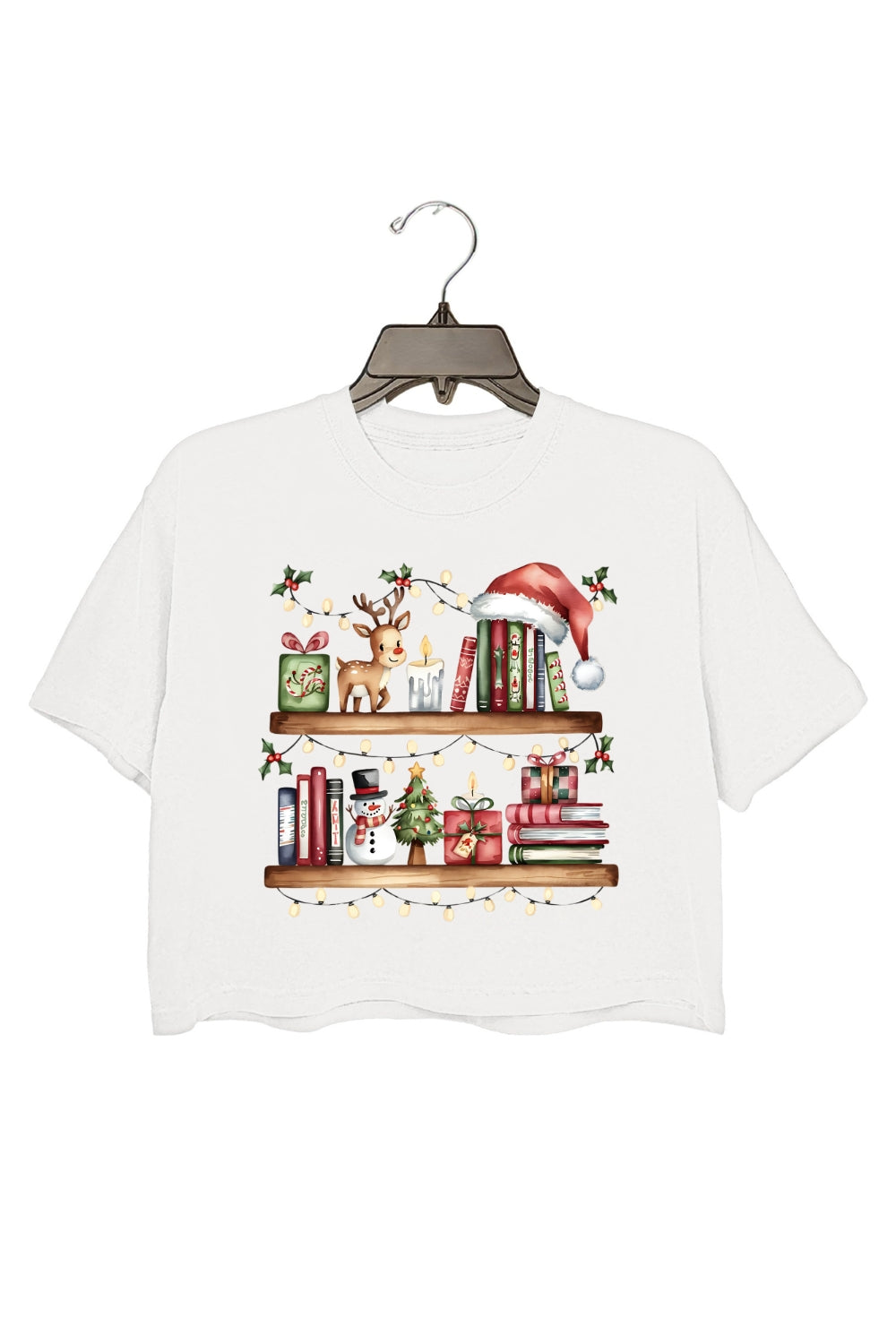 Christmas Fantasy Bookshelf Crop Top For Women