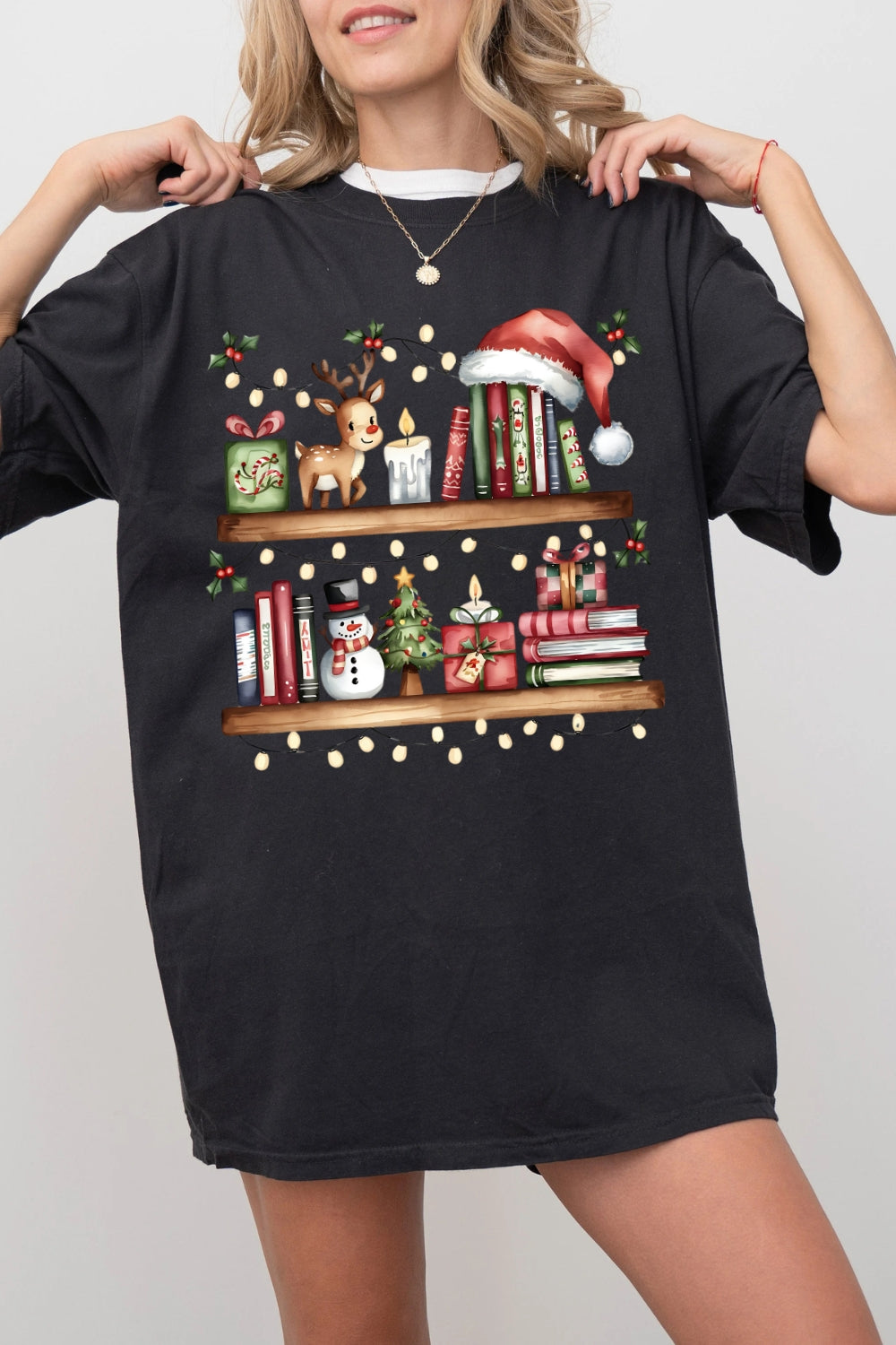 Christmas Fantasy Bookshelf Tee For Women