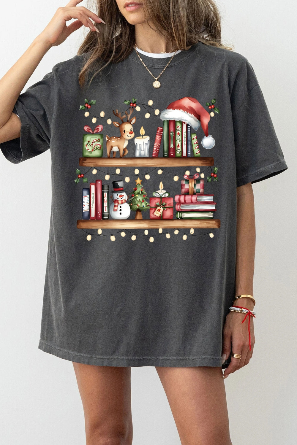 Christmas Fantasy Bookshelf Tee For Women