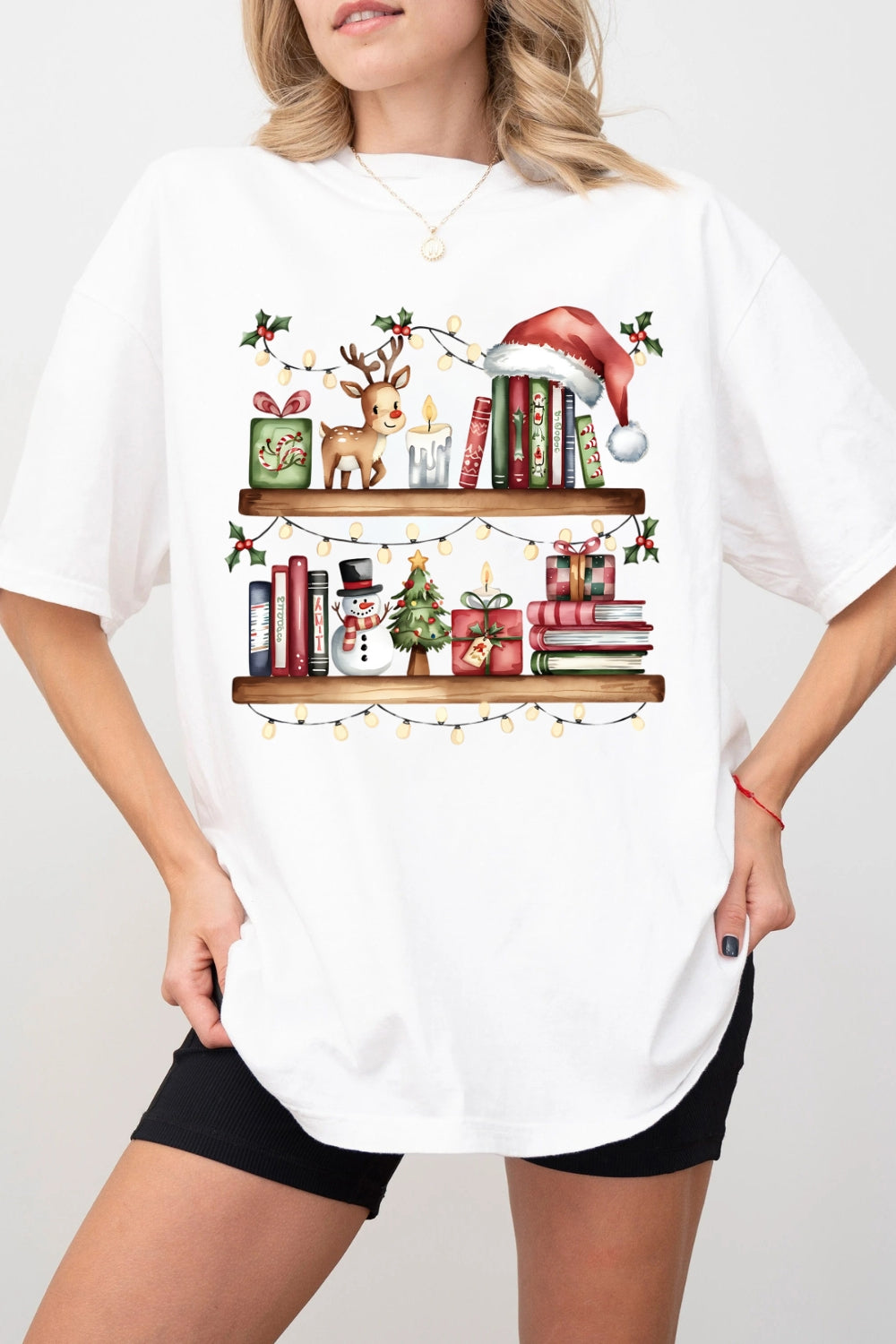 Christmas Fantasy Bookshelf Tee For Women