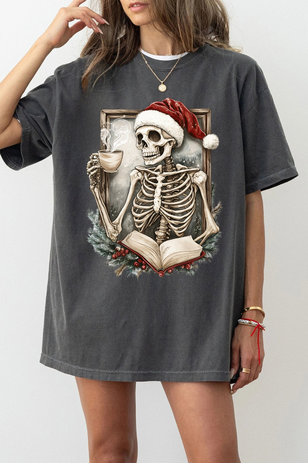 Skeleton Coffee Christmas Tee For Women