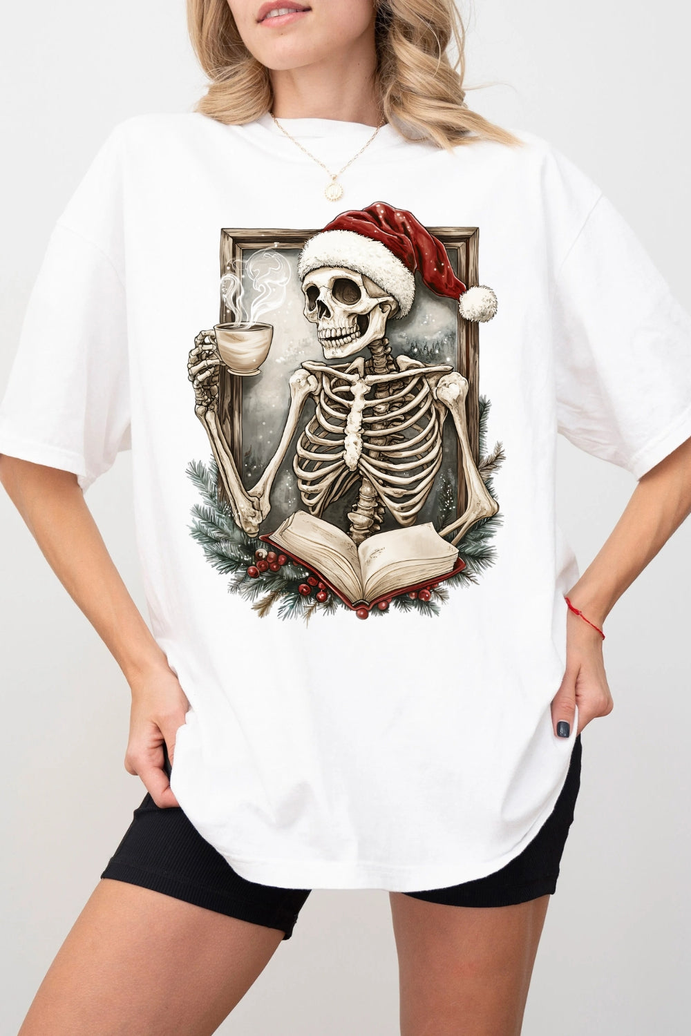 Skeleton Coffee Christmas Tee For Women