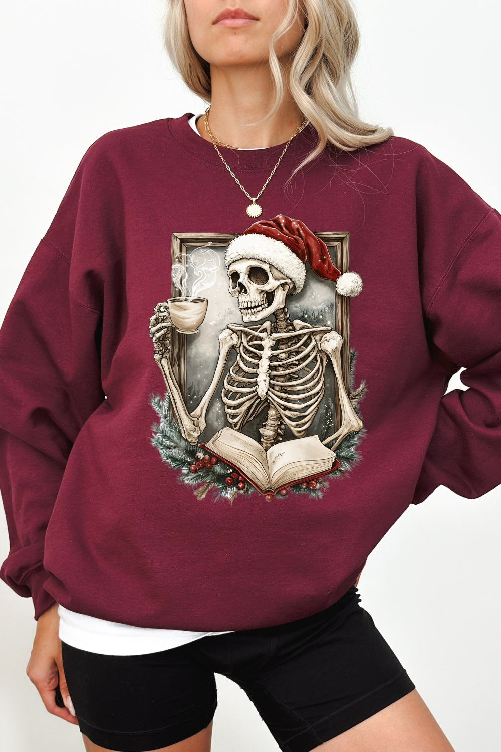 Skeleton Coffee Christmas Sweatshirt For Women